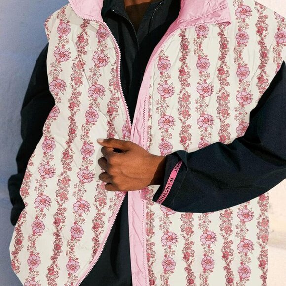 Womens Floral Oversized Puffer Vest Cap Sleeve Winter Warm Puffy Quilted Jackets - Picture 4 of 5